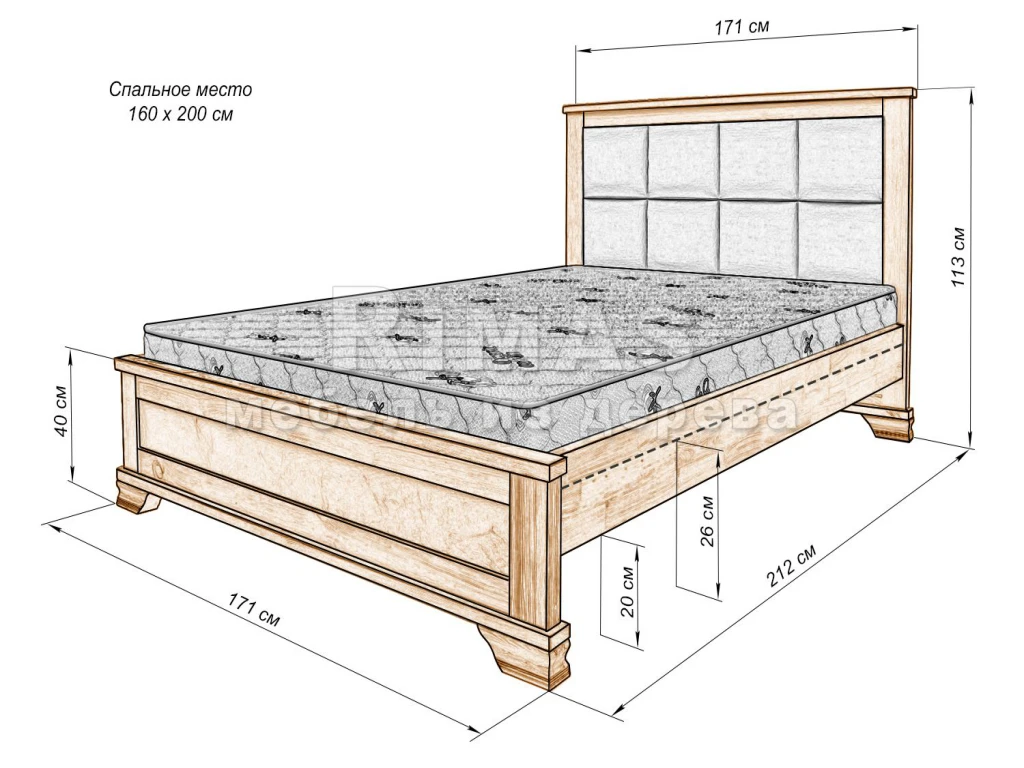 Кровать «Классика с мягкой вставкой» из массива дерева от производителя большое фото 10