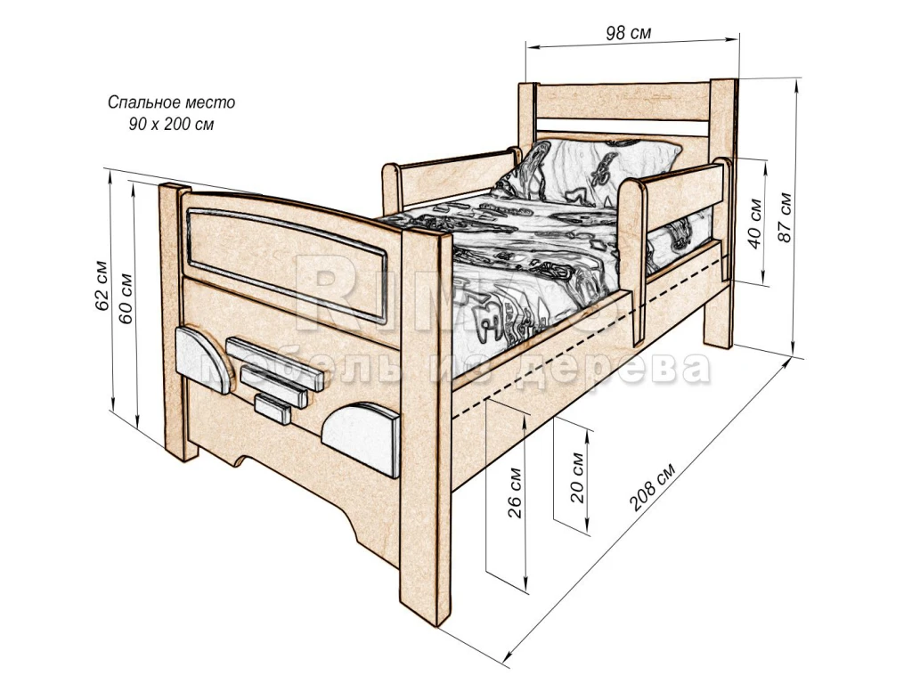 Детская кровать «Автошка» из массива дерева от производителя большое фото 7